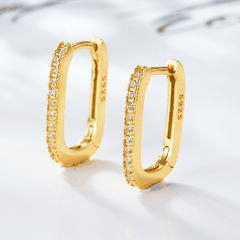 Elegant Pavé Oval Hoop Earrings | Khuyên Tai Sterling Silver 925 Phủ Bạch Kim/Vàng 18K