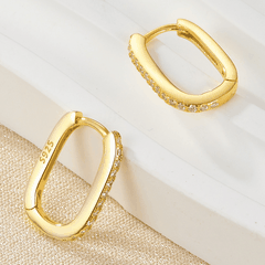 Elegant Pavé Oval Hoop Earrings | Khuyên Tai Sterling Silver 925 Phủ Bạch Kim/Vàng 18K
