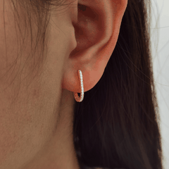 Elegant Pavé Oval Hoop Earrings | Khuyên Tai Sterling Silver 925 Phủ Bạch Kim/Vàng 18K