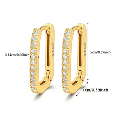 Elegant Pavé Oval Hoop Earrings | Khuyên Tai Sterling Silver 925 Phủ Bạch Kim/Vàng 18K