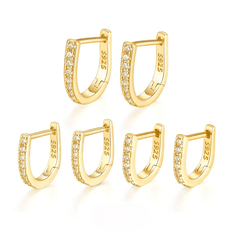 U-Shape Pavé Hoop Earrings | Khuyên Tai Sterling Silver 925 Phủ Bạch Kim/Vàng 18K