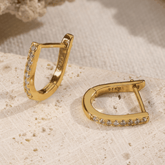 U-Shape Pavé Hoop Earrings | Khuyên Tai Sterling Silver 925 Phủ Bạch Kim/Vàng 18K