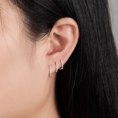 U-Shape Pavé Hoop Earrings | Khuyên Tai Sterling Silver 925 Phủ Bạch Kim/Vàng 18K