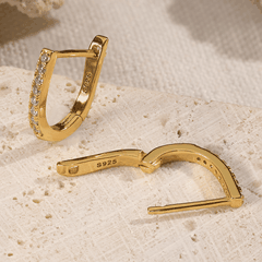 U-Shape Pavé Hoop Earrings | Khuyên Tai Sterling Silver 925 Phủ Bạch Kim/Vàng 18K