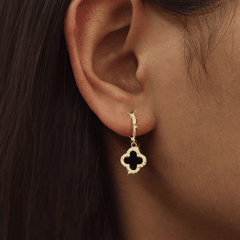 Lucky Clover Drop Hoops Earrings | Khuyên Tai Sterling Silver 925 Phủ Bạch Kim/Vàng 18K