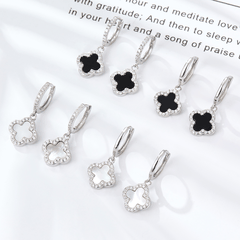 Lucky Clover Drop Hoops Earrings | Khuyên Tai Sterling Silver 925 Phủ Bạch Kim/Vàng 18K