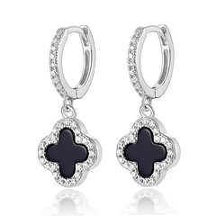 Lucky Clover Drop Hoops Earrings | Khuyên Tai Sterling Silver 925 Phủ Bạch Kim/Vàng 18K