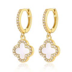 Lucky Clover Drop Hoops Earrings | Khuyên Tai Sterling Silver 925 Phủ Bạch Kim/Vàng 18K