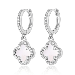 Lucky Clover Drop Hoops Earrings | Khuyên Tai Sterling Silver 925 Phủ Bạch Kim/Vàng 18K