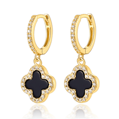 Lucky Clover Drop Hoops Earrings | Khuyên Tai Sterling Silver 925 Phủ Bạch Kim/Vàng 18K