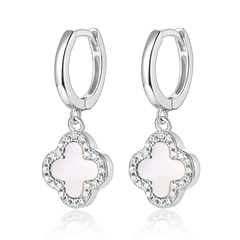 Lucky Clover Drop Hoops Earrings | Khuyên Tai Sterling Silver 925 Phủ Bạch Kim/Vàng 18K