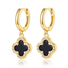 Lucky Clover Drop Hoops Earrings | Khuyên Tai Sterling Silver 925 Phủ Bạch Kim/Vàng 18K