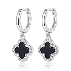 Lucky Clover Drop Hoops Earrings | Khuyên Tai Sterling Silver 925 Phủ Bạch Kim/Vàng 18K