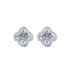 Lucky Clover Stud Earrings | Khuyên Tai Moissanite 2 Carat Round Cut | Sterling Silver 925 | Kèm Giấy Kiểm Định GRA