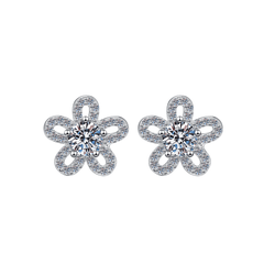 Sweet Sakura Stud Earrings | Khuyên Tai Moissanite 2 Carat Round Cut | Sterling Silver 925 | Kèm Giấy Kiểm Định GRA