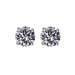 Classic Solitaire Stud Earrings | Khuyên Tai Moissanite 2 Carat Round Cut | Sterling Silver 925 | Kèm Giấy Kiểm Định GRA