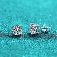 Classic Solitaire Stud Earrings | Khuyên Tai Moissanite 2 Carat Round Cut | Sterling Silver 925 | Kèm Giấy Kiểm Định GRA