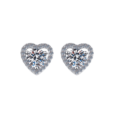 Eternal Heart Stud Earrings | Khuyên Tai Moissanite 2 Carat Round Cut | Sterling Silver 925 | Kèm Giấy Kiểm Định GRA