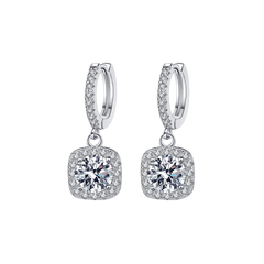 Elegant Drop Earrings | Khuyên Tai Moissanite 2 Carat Round Cut | Sterling Silver 925 | Kèm Giấy Kiểm Định GRA