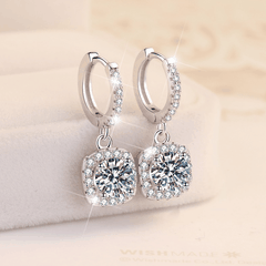 Elegant Drop Earrings | Khuyên Tai Moissanite 2 Carat Round Cut | Sterling Silver 925 | Kèm Giấy Kiểm Định GRA