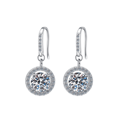 Floral Halo Drop Earrings | Khuyên Tai Moissanite 2 Carat Round Cut | Sterling Silver 925 | Kèm Giấy Kiểm Định GRA
