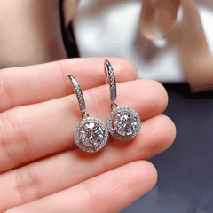 Floral Halo Drop Earrings | Khuyên Tai Moissanite 2 Carat Round Cut | Sterling Silver 925 | Kèm Giấy Kiểm Định GRA