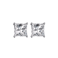 Princess Solitaire Stud Earrings | Khuyên Tai Moissanite 2 Carat Princess Cut | Sterling Silver 925 | Kèm Giấy Kiểm Định GRA