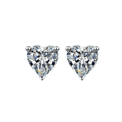 Sweetheart Solitaire Stud Earrings | Khuyên Tai Moissanite 2 Carat Heart Cut | Sterling Silver 925 | Kèm Giấy Kiểm Định GRA