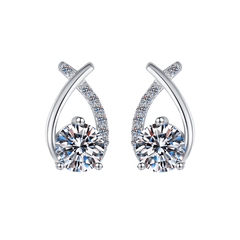 Eternal Twist Halo Stud Earrings | Khuyên Tai Moissanite 2 Carat Round Cut | Sterling Silver 925 | Kèm Giấy Kiểm Định GRA