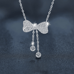 Sparkling Bow Necklace | Dây Chuyền Moissanite 0.6 Carat Round Cut | Sterling Silver 925