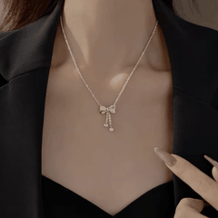 Sparkling Bow Necklace | Dây Chuyền Moissanite 0.6 Carat Round Cut | Sterling Silver 925