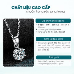 Classic Solitaire Necklace | Dây Chuyền Moissanite 2 Carat Round Cut | Sterling Silver 925 | Kèm Giấy Kiểm Định GRA