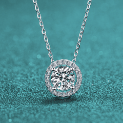 Brilliant Halo Necklace | Dây Chuyền Moissanite 2 Carat Round Cut | Sterling Silver 925 | Kèm Giấy Kiểm Định GRA