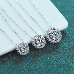 Brilliant Halo Necklace | Dây Chuyền Moissanite 2 Carat Round Cut | Sterling Silver 925 | Kèm Giấy Kiểm Định GRA