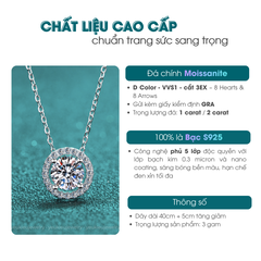 Brilliant Halo Necklace | Dây Chuyền Moissanite 2 Carat Round Cut | Sterling Silver 925 | Kèm Giấy Kiểm Định GRA