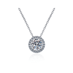 Brilliant Halo Necklace | Dây Chuyền Moissanite 2 Carat Round Cut | Sterling Silver 925 | Kèm Giấy Kiểm Định GRA