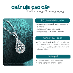 Teardrop Necklace | Dây Chuyền Moissanite 2 Carat Round Cut | Sterling Silver 925 | Kèm Giấy Kiểm Định GRA