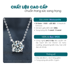 Minimal Solitaire Necklace | Dây Chuyền Moissanite 2 Carat Round Cut | Sterling Silver 925 | Kèm Giấy Kiểm Định GRA