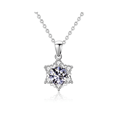 Snowflake Halo Necklace | Dây Chuyền Moissanite 2 Carat Round Cut | Sterling Silver 925 | Kèm Giấy Kiểm Định GRA