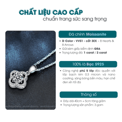 Lucky Clover Halo Necklace | Dây Chuyền Moissanite 2 Carat Round Cut | Sterling Silver 925 | Kèm Giấy Kiểm Định GRA