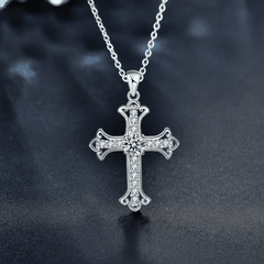 Cross Pendant Necklace | Dây Chuyền Moissanite 2 Carat Round Cut | Sterling Silver 925 | Kèm Giấy Kiểm Định GRA