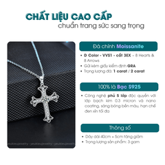 Cross Pendant Necklace | Dây Chuyền Moissanite 2 Carat Round Cut | Sterling Silver 925 | Kèm Giấy Kiểm Định GRA
