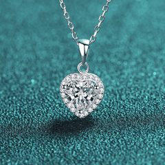 Heart Halo Necklace | Dây Chuyền Moissanite 2 Carat Round Cut | Sterling Silver 925 | Kèm Giấy Kiểm Định GRA