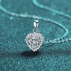 Heart Halo Necklace | Dây Chuyền Moissanite 2 Carat Round Cut | Sterling Silver 925 | Kèm Giấy Kiểm Định GRA