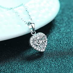 Heart Halo Necklace | Dây Chuyền Moissanite 2 Carat Round Cut | Sterling Silver 925 | Kèm Giấy Kiểm Định GRA
