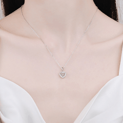 Heart Halo Necklace | Dây Chuyền Moissanite 2 Carat Round Cut | Sterling Silver 925 | Kèm Giấy Kiểm Định GRA