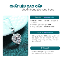 Heart Halo Necklace | Dây Chuyền Moissanite 2 Carat Round Cut | Sterling Silver 925 | Kèm Giấy Kiểm Định GRA
