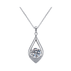 Heart Drop Halo Necklace | Dây Chuyền Moissanite 2 Carat Round Cut | Sterling Silver 925 | Kèm Giấy Kiểm Định GRA