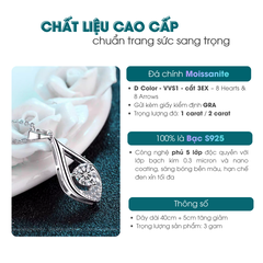 Heart Drop Halo Necklace | Dây Chuyền Moissanite 2 Carat Round Cut | Sterling Silver 925 | Kèm Giấy Kiểm Định GRA