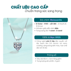 Pure Heart Solitaire Necklace | Dây Chuyền Moissanite 2 Carat Heart Cut | Sterling Silver 925 | Kèm Giấy Kiểm Định GRA